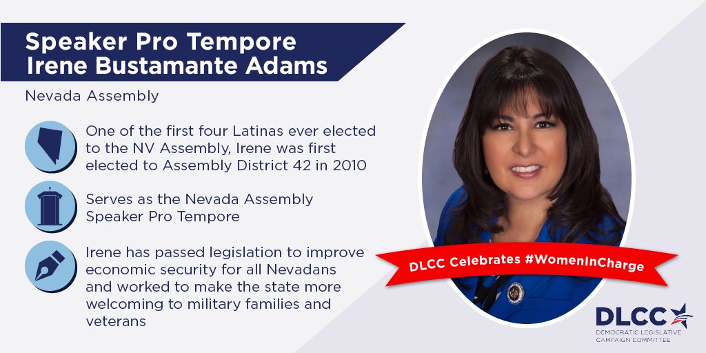 DLCC's tweet image. #NV Assem. Spkr Pro Tem @BustamanteAdams is helping her caucus advance #stateprogress + move #NV forward! #WomenInCharge #WomensHistoryMonth