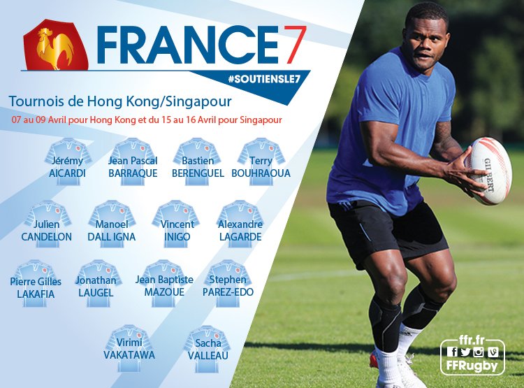 FranceRugby's tweet photo. #France7 Découvrez le groupe France pour les tournois de Hong Kong et @SgRugby7s avec le retour de @vvakatawa ! #soutiensle7 https://t.co/lkJmx9Ezqc
