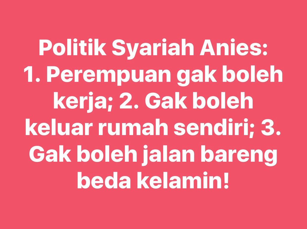 Sebagai perempuan gw merasa ini hak fair!!! Diskriminasi ini namanya!!!! #AniesIntoleran