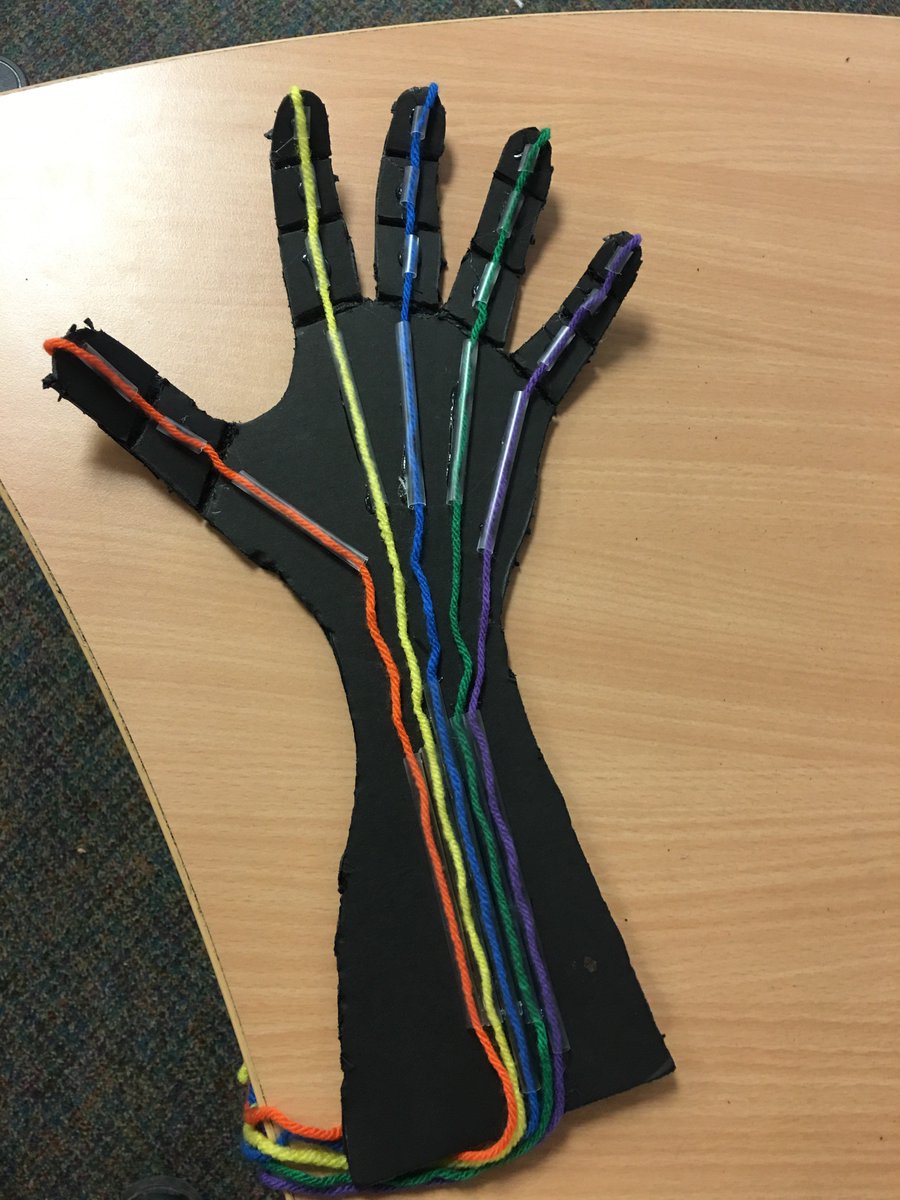 The Campos/Burnside/Grim team is learning about how systems work today by building Mechanical hands. Foam board, yarn, straws and hot glue.