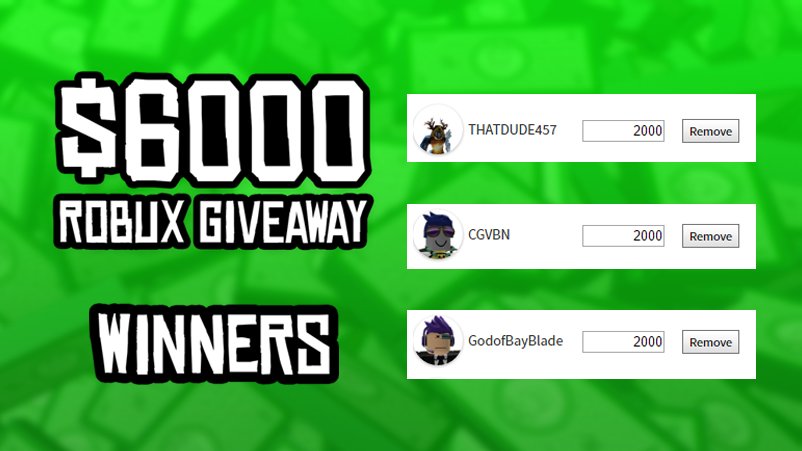 Seniac On Twitter 6000 Robux Giveaway Winner Have Been Announced - robux giveaway 2017