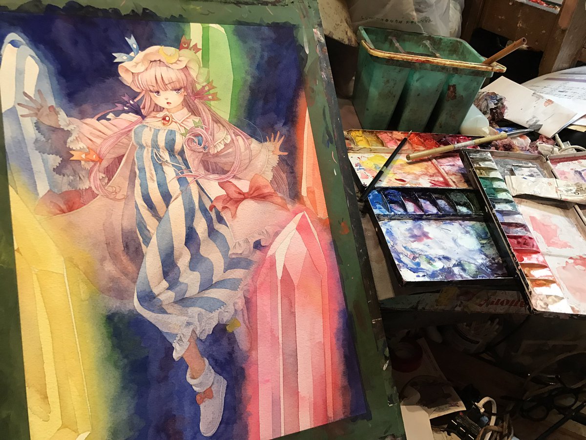 Twitter இல 三澤 寛志 パチェさんぬったよ 東方 アナログ 水彩 イラスト