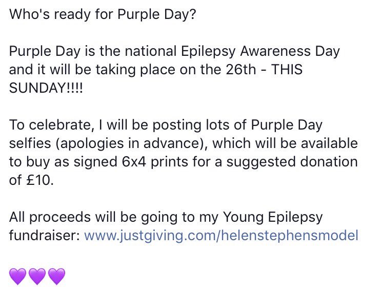 helen_slinky's tweet image. Are you ready to go #purple for #Purpleday on Sunday 26th March? 💜#epilepsy #epilepsyawareness #purpleDay2017 @JustGiving @youngepilepsy