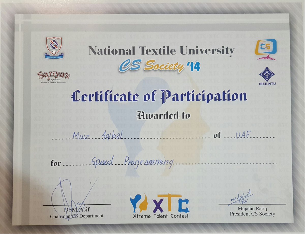 MOixxAnsari's tweet image. Certificate Awarded for #SpeedProgramming From #CSSociety ’14 at #NTUFSD
By #moixxweb