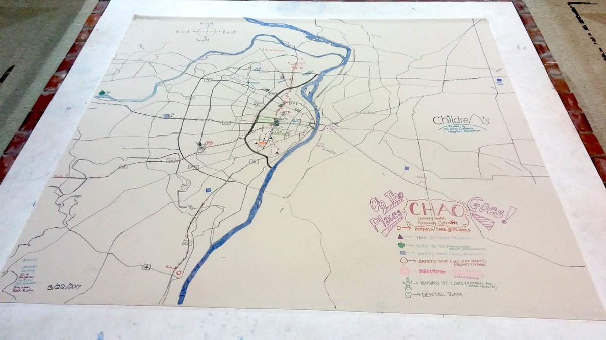 STLMapRoom's tweet photo. Yesterday a team from @STLChildrens came by the Map Room and made this map of how the hospital serves the city #STLMapRoom https://t.co/XJ6b11Fzhl
