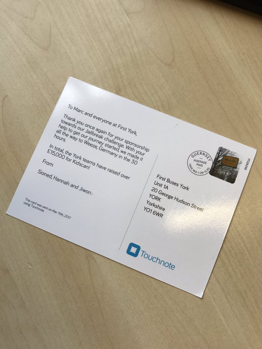 MarcBichtemann's tweet image. Thank you for the card @HSJBreak and well done for raising so much money for @Kidscan_UK.   @FirstYork
