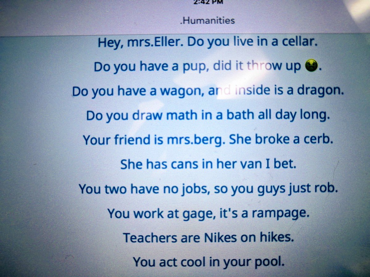 MrsEller3's tweet photo. When you have students write a poem you just never know what you'll get! 😂 
@MrsRamirez3 #gagegators #poetry https://t.co/R8Y9GyoTWG