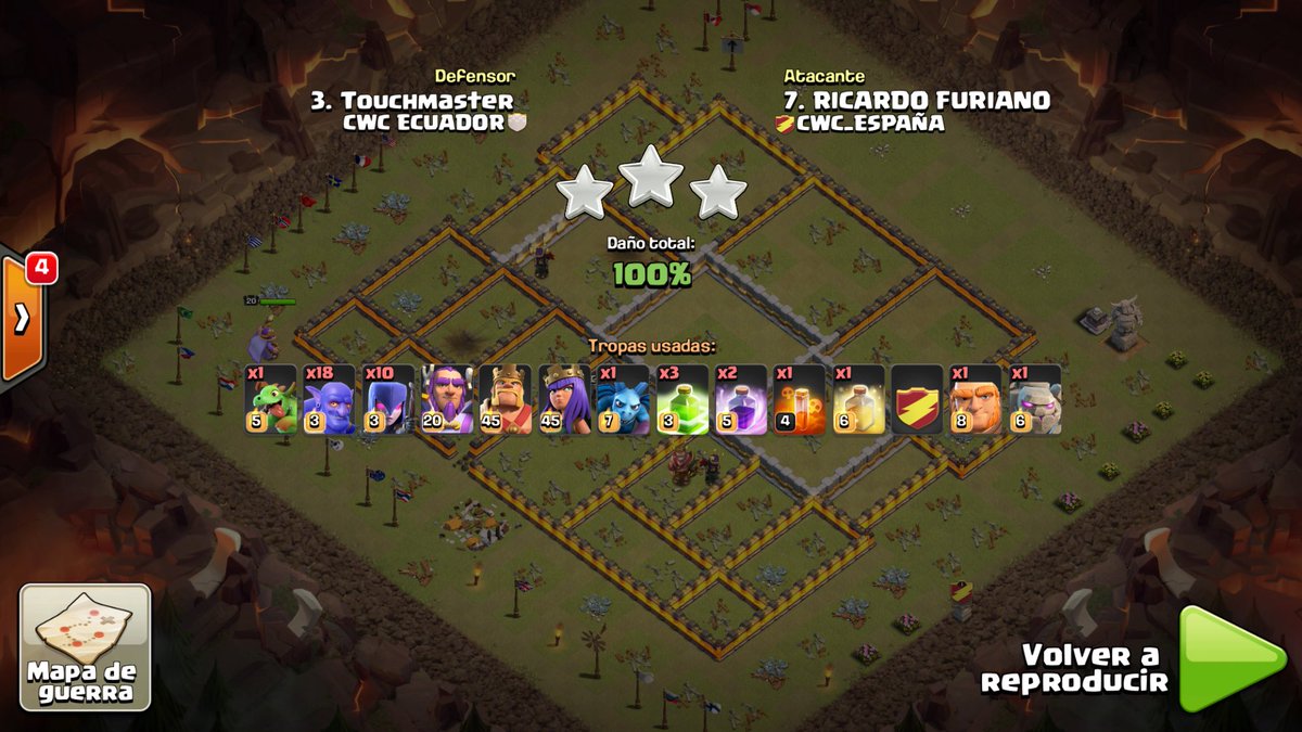 CWC NEWS ⭐⭐⭐ Victoria contra <a href="/ECUADORCWC/">ECUADORCWC</a>. TRIPLES: <a href="/RicardoFuriano/">Ricardo Furiano</a> (FRoja), IgnNavarra (<a href="/ARTIFICIEROSTOP/">ARTIFICIEROSTOP</a>) y <a href="/ThecuevasCoc/">Cuevas</a> (<a href="/VillaLocuraCoC/">Villa Locura©</a>)