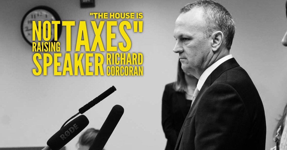 richardcorcoran's tweet photo. The FL House will NOT RAISE TAXES. Next question. -- #FlaPol #NoPropertyTaxHike https://t.co/gZoR9BaRbH