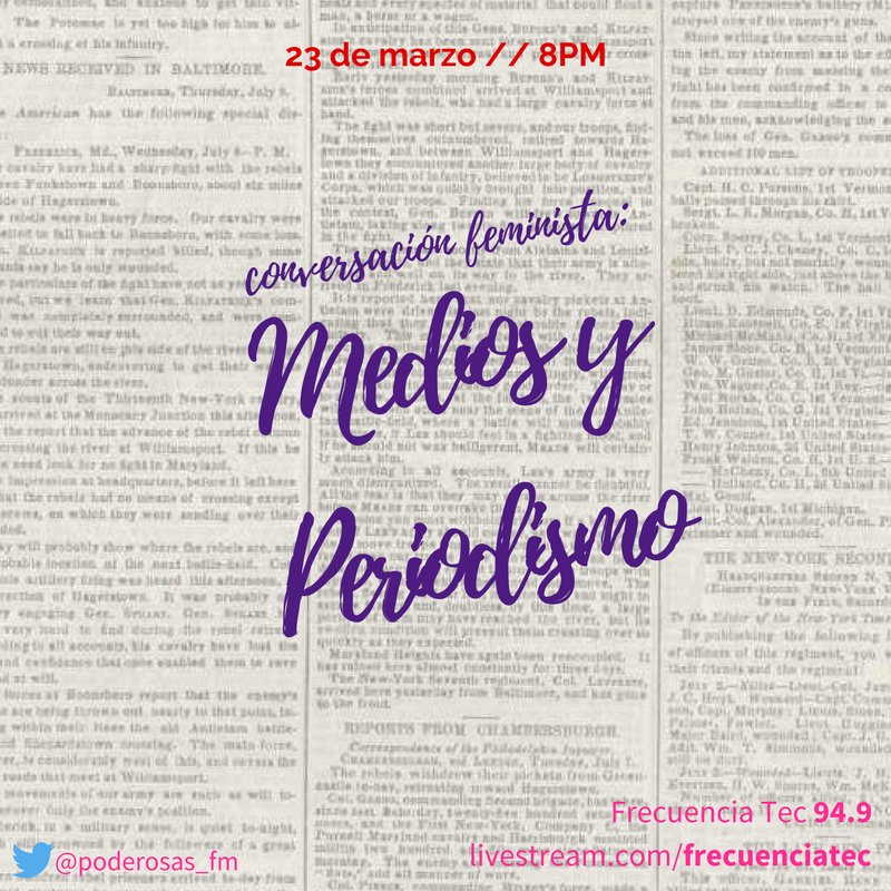 poderosas_fm's tweet photo. Hoy estaremos platicando sobre mujeres en el periodismo y los medios. ¡No se lo pierdan! Empezamos a las 8 ❤️ https://t.co/r6h8aPCDdC