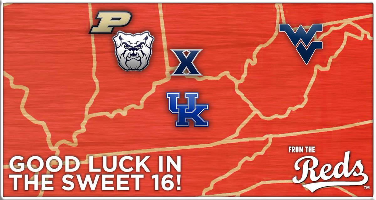 Reds's tweet photo. Nearly a third of the remaining tournament field resides in #RedsCountry! Good luck this weekend! #MarchMadness 🏀 https://t.co/TCMefQwYwZ