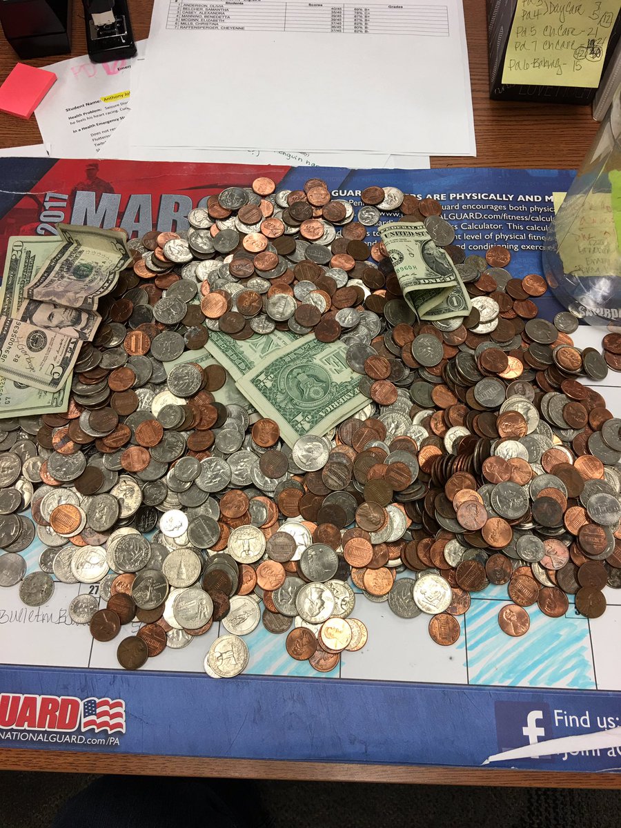 LisaFACSteacher's tweet photo. So proud of my Child Care classes...they raised $291 for Mini Thon today with the silver coin challenge!!#SilverCoinChallenge #RLMiniThon https://t.co/rdwEo6ZFaa