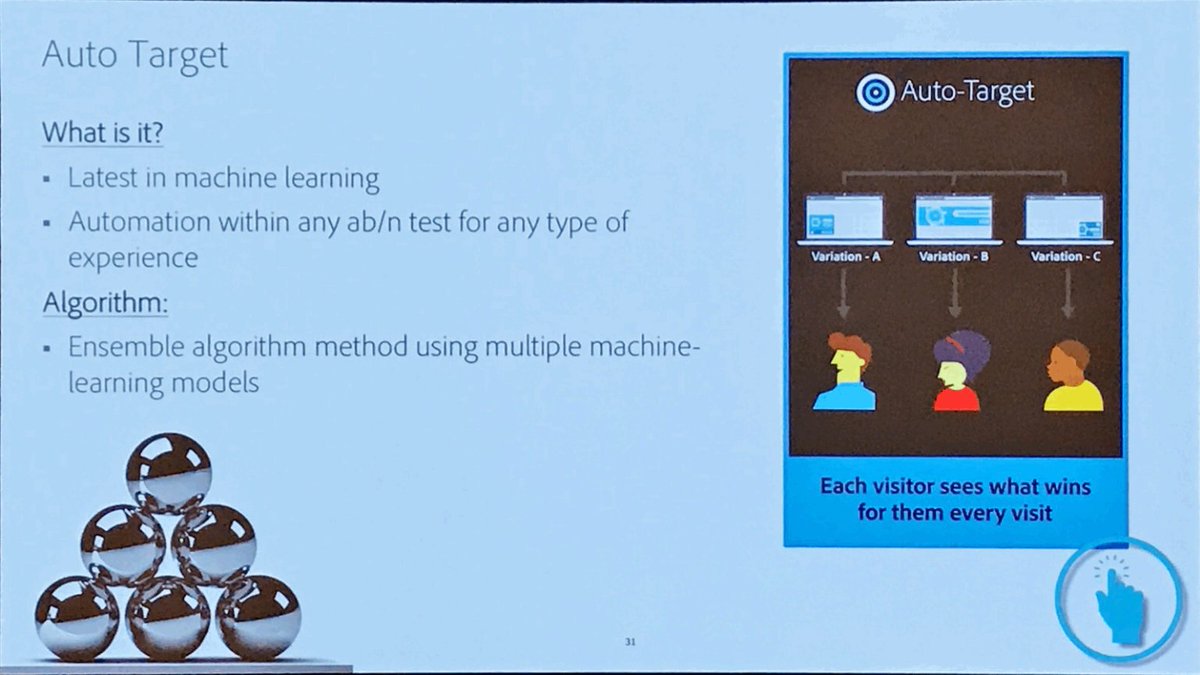 cognetik's tweet photo. #BreakingNews #digital: Auto Target just being released this month - machine learning and A/B testing! #AdobeSummit #autotarget https://t.co/sLlC44WhNG