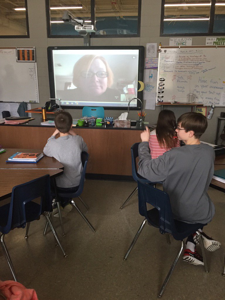 RMSReilly's tweet photo. Mrs Schoff teaching a genetics lesson from home through Google Hangout. #rasdtc https://t.co/pTm12zBKHx
