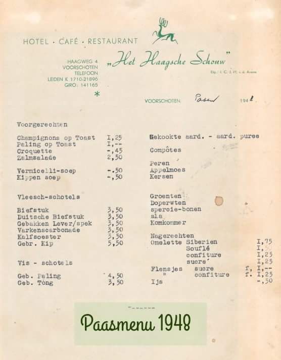 MijnValkHotel's tweet photo. Het Paasmenu van #vandervalk @hotelleiden ... Uit 1948 dat wel... (prijzen vermeld exclusief BTW) 😁 https://t.co/9qA8C73Adm