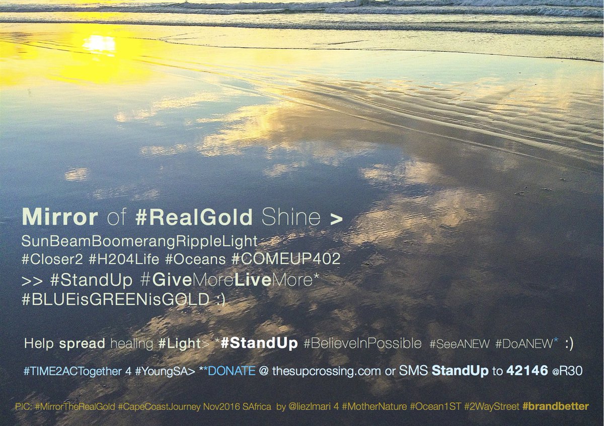 liezlmari's tweet photo. Look in the SunBeamBoomerangMirror :)
#BLUEisGREENisGOLD > #StandUp 4 #RealGold #H204Life #Ocean >
#GiveMoreLiveMore >p DONATE4 #YoungSA :) https://t.co/NwRlfGiexD