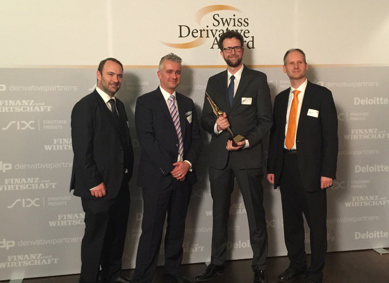 Indexing Award sponsored by #SMI Indices goes to @CreditSuisse #SwissDerivativeAwards #SwissExchange