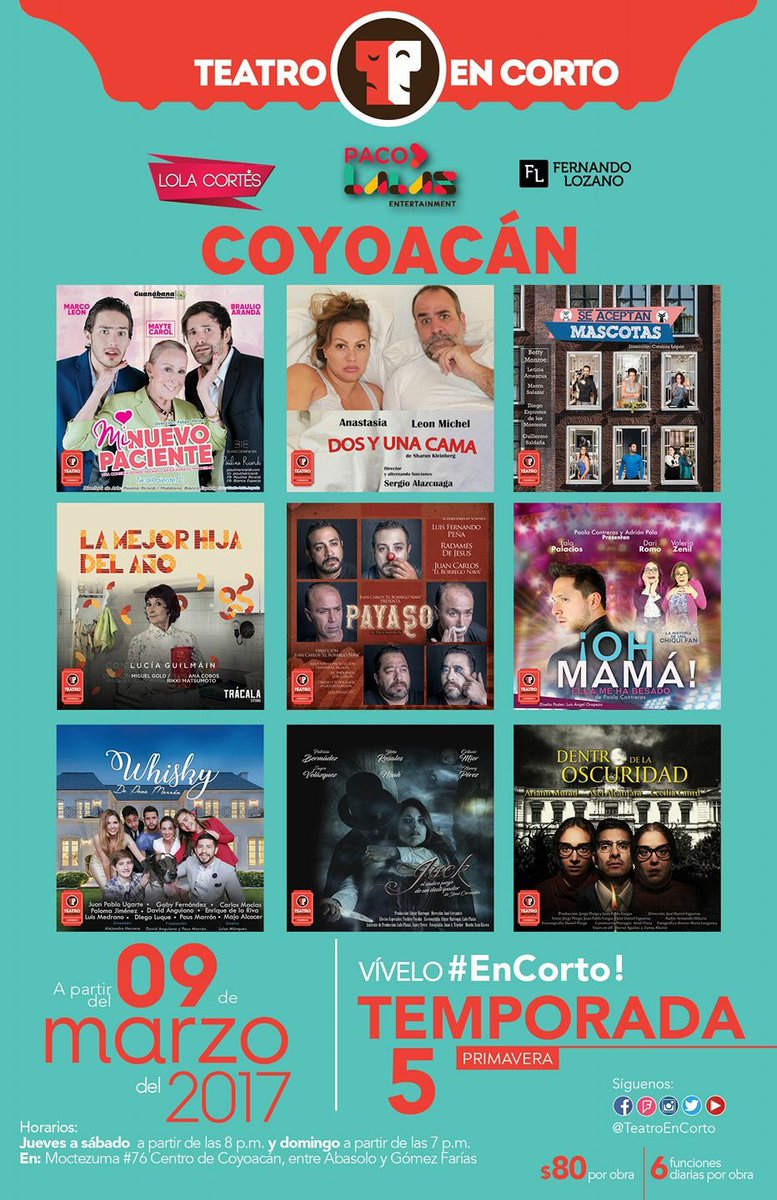 DOSYUNACAMA2's tweet photo. Cierra tu semana #EnCorto te estaremos esperando en  #COYOACÁN con @DOSYUNACAMA2 @PacienteTC @JackTeatro @mascotasteatro #YoVoyAlTeatro 🎭🎊👍🏻 https://t.co/YdKNItSFyH