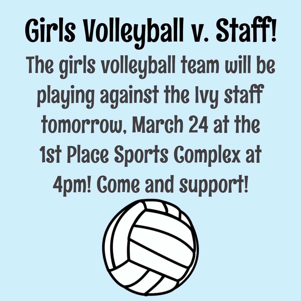 IAHSSC's tweet photo. 🏐 Come support the girls volleyball tomorrow at the 1st Place Sports Complex!! The game starts at 4 pm! 🏐 https://t.co/JxCB5v4akR