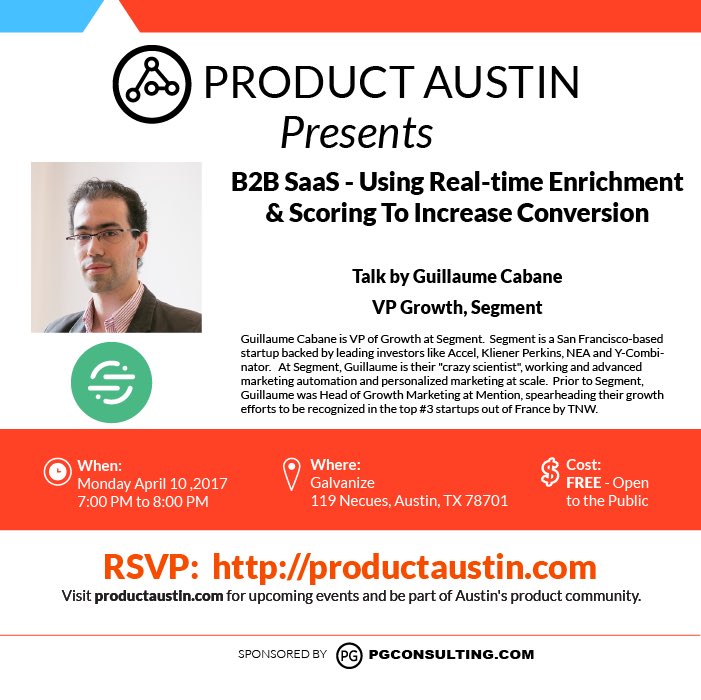 Excited to host <a href="/guillaumecabane/">guillaume cabane</a> for <a href="/productaustin/">Product Austin</a>'s next speaker event April 10 <a href="/galvanize/">Galvanize</a>.  RSVP ProductAustin.com