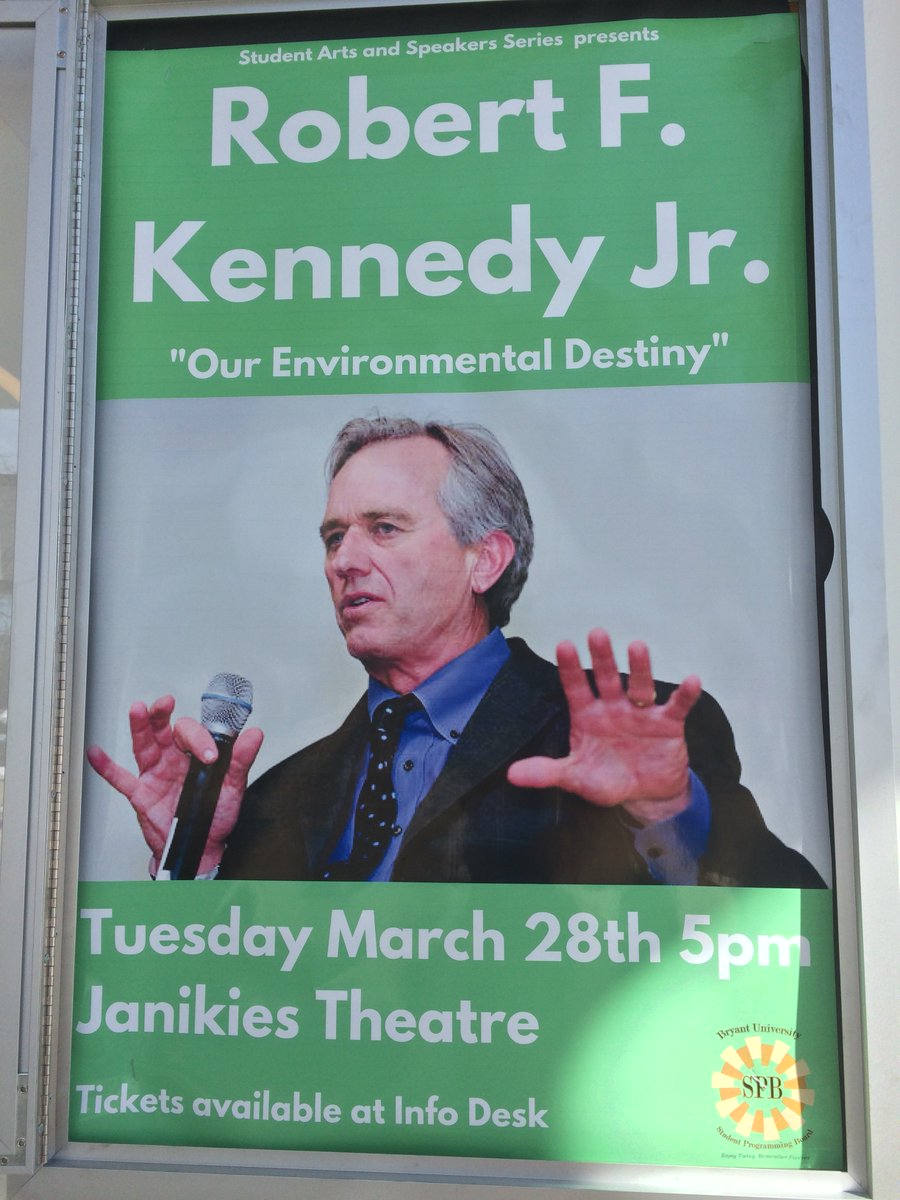 BryantCSLI's tweet image. @SASS_Events presents @RobertKennedyJr on March 28th at 5pm speaking about our environmental destiny! Tickets are available at the Info Desk