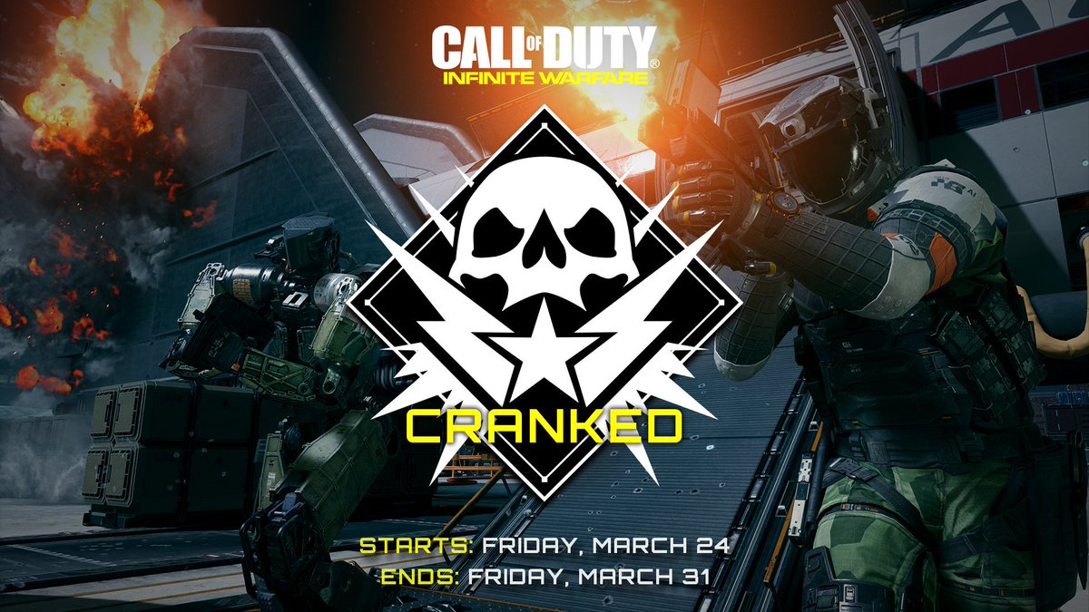 charlieINTEL's tweet photo. Cranked game mode from #CODGhosts comes to #InfiniteWarfare this week! Live March 24 through March 31. https://t.co/LbKKo36dEr