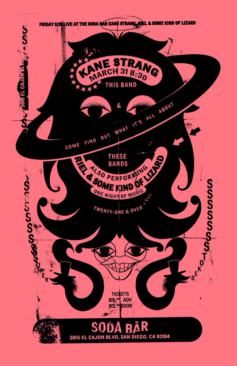 3/31 @ Soda Bar – @KaneStrang w/ <a href="/losRIEL/">Riel</a> <a href="/SKOfLizard/">Some Kind of Lizard</a> • ticketf.ly/2kNFGDS