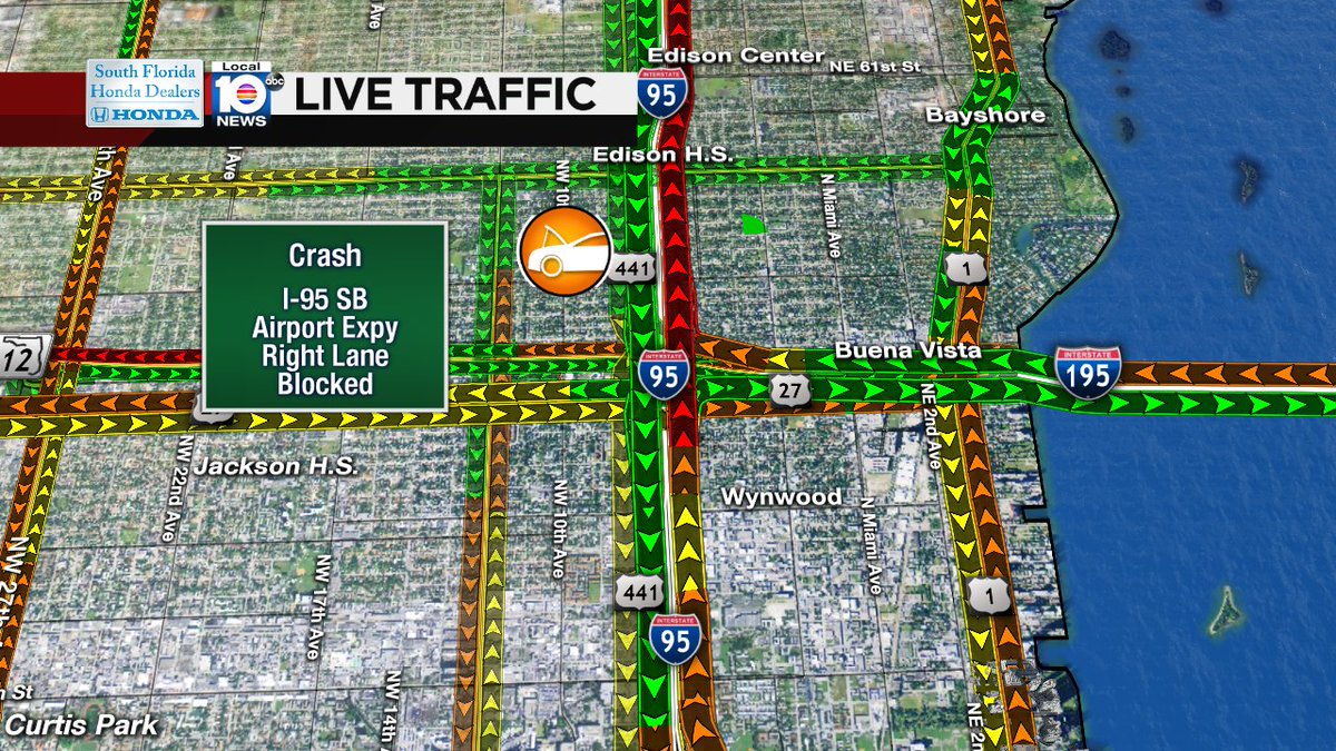 CRASH: I-95 SB & Airport Exwy. A right lane is blocked. #TRAFFIC #MIAMI https://t.co/DlqSFDgeE9