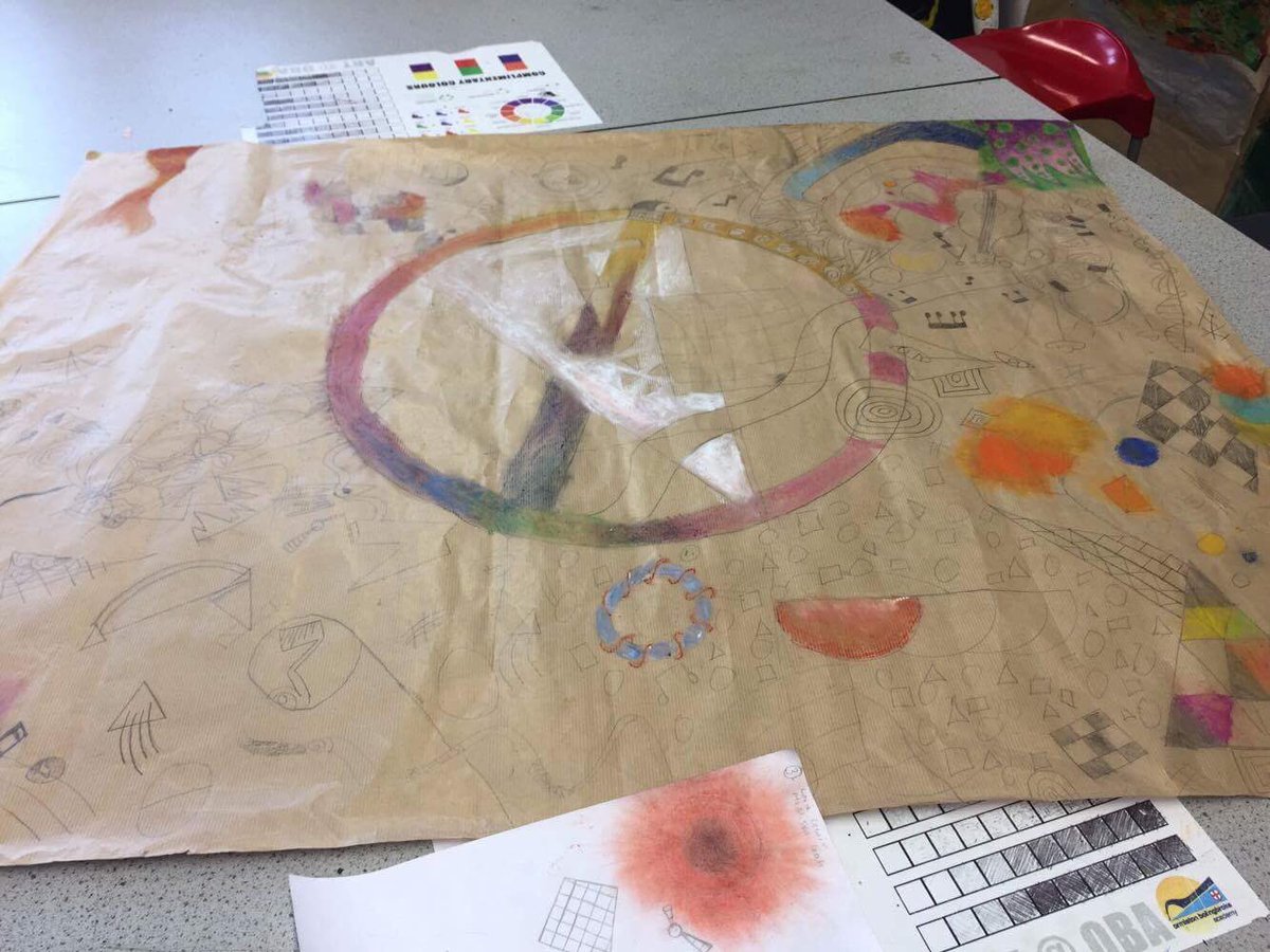 OBAMusicArt's tweet photo. ...and progress by the end of the lesson! Looking great, can't wait to see what they look like next week 👍🏻 #art #kandinsky https://t.co/DHL5Wl7grl