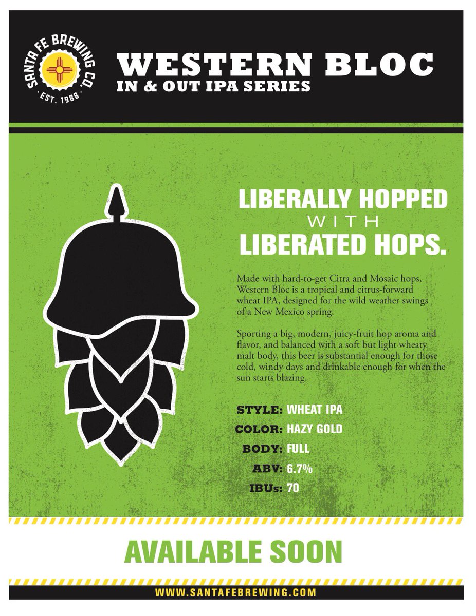 Our newest IPA is here! Join us at any Santa Fe Brewing taproom for the release of the Western Bloc IPA! We will have specials all day!