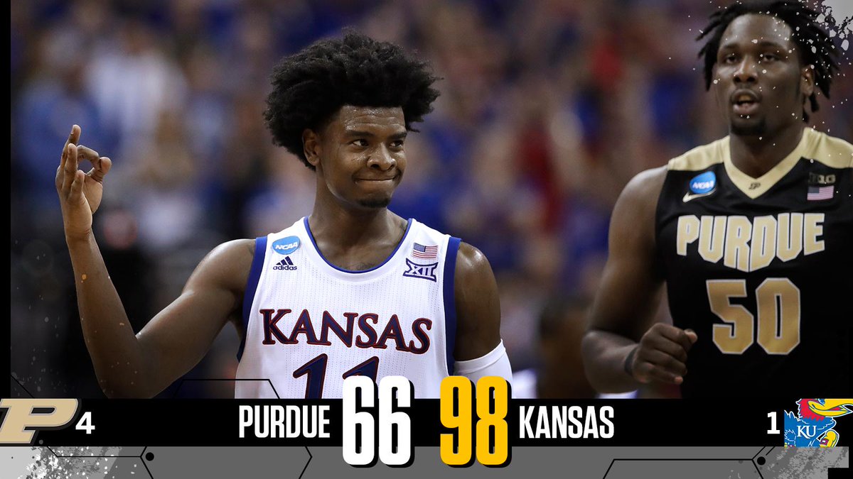 espn's tweet photo. A Rock Chalk rout!

After falling behind by 8 in the first half to Purdue, Kansas finishes on a 73-33 run. Yes, 73-33. https://t.co/zPYZH8Rws6