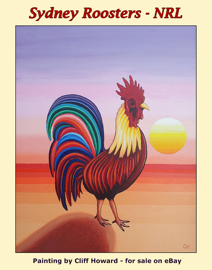 ducttape12's tweet photo. Congratulations on #Sydney #Roosters emphatic win over South Sydney last night in #NRL @sydneyroosters @NRL #cliffhoward #rugby #paintings https://t.co/wmm4ihxu8K