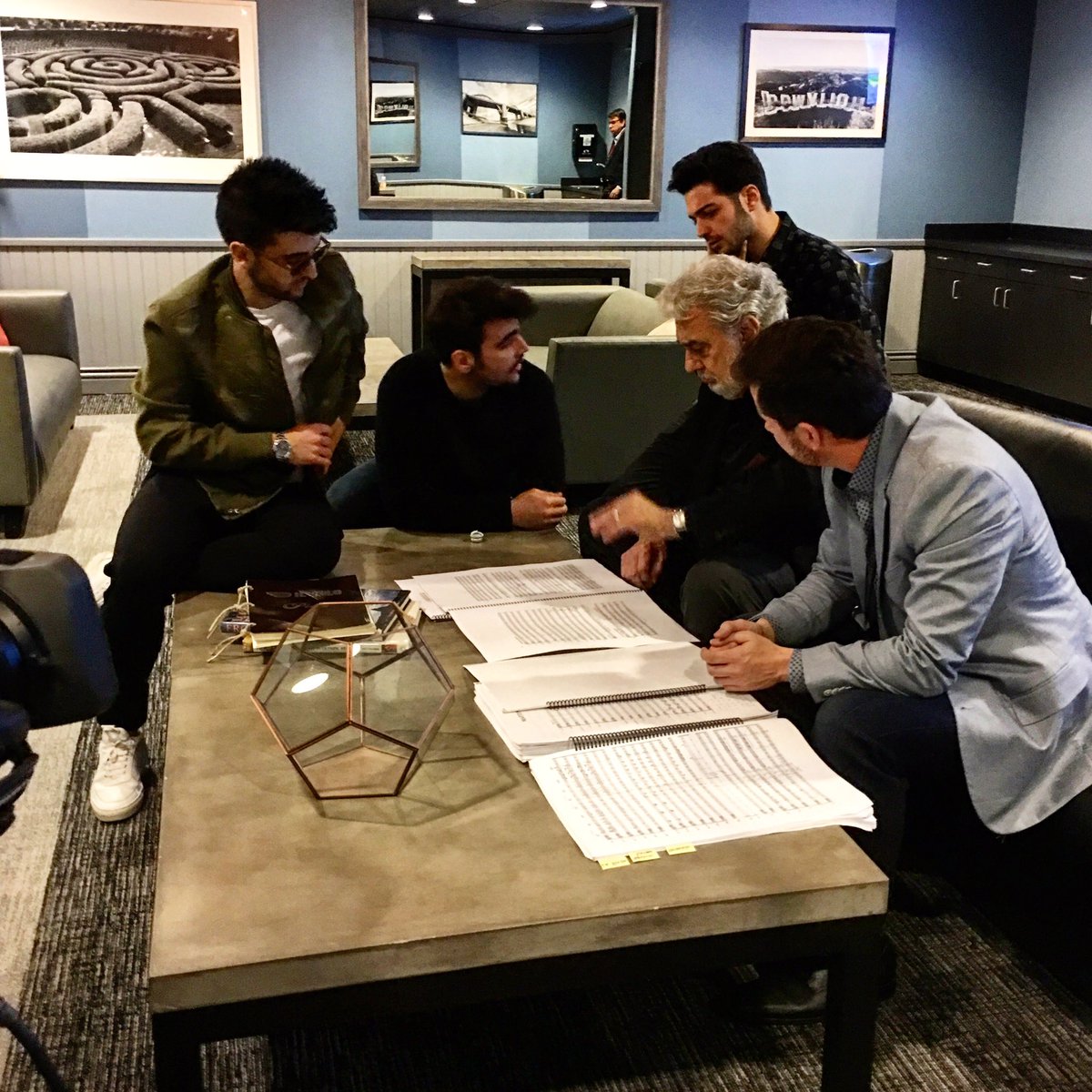 peacock_theater's tweet photo. The guys of Il Volo get ready for the show with the great Plácido Domingo. #IlVolo  #NotteMagicaTour https://t.co/p1tFeByMut