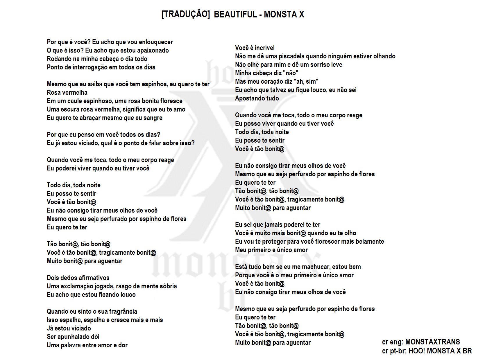 ◶ HOO! MONSTA X BR (hiatus) on X: [LETRA] Tradução da música #BEAUTIFUL–  THE CLAN part 2.5 BEAUTIFUL (#아름다워) HQ:    / X