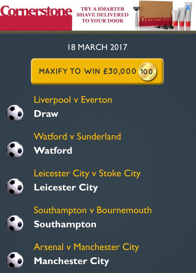 See my #EPL predictions for <a href="/uMAXitFootball/">uMAXit Football</a>. Predict FREE &amp; WIN weekly prizes &amp; real cash bit.ly/1Mk6WNW