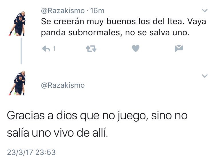 Y no es la primera vez, <a href="/policia/">Policía Nacional</a>, que recibimos amenazas de este sujeto. #Noalaviolencia @LNFS89 <a href="/rfef/">RFEF</a>
