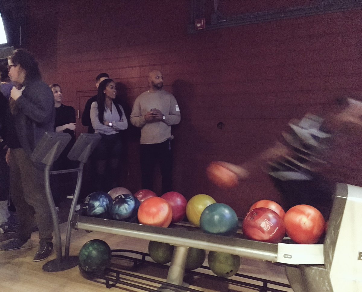 marchofdimescda's tweet photo. Nervous giggles? @Patricia_J is up with her team ready to bowl! #BFDToronto 🎳✨ https://t.co/00TKAV6l0i