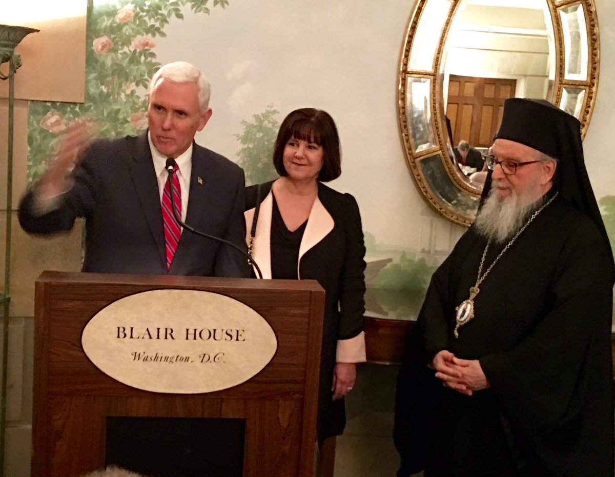 SPapagermanos's tweet photo. @VP Mike Pence Makes surprise appearance at #BlairHouse Greek Independence Day Dinner #ArchbishopDemetrios @goarch https://t.co/OrjXXlh7qN