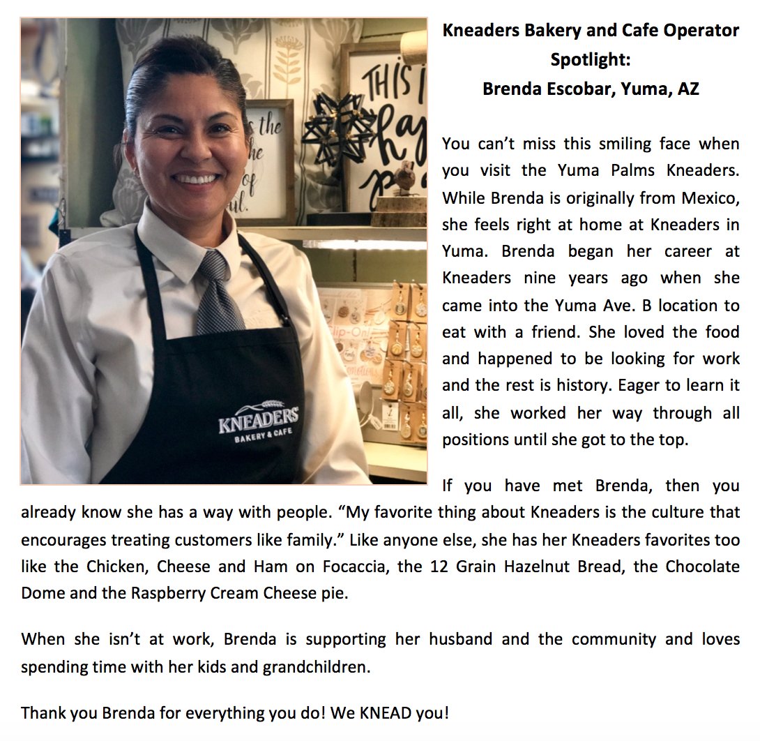 kneaders's tweet image. This is an employee spotlight you won’t want to miss. Thanks Brenda for making Kneaders great! #kneaders