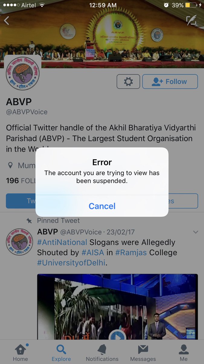TajinderBagga's tweet photo. . @TwitterIndia suspended @ABVPvoice @bahugunasaket @irahulshrmaa @dikshaaverma @saurabhjnu @ABVPdelhi .FOS not acceptable on Twitter now ? https://t.co/AUSZYblOgF