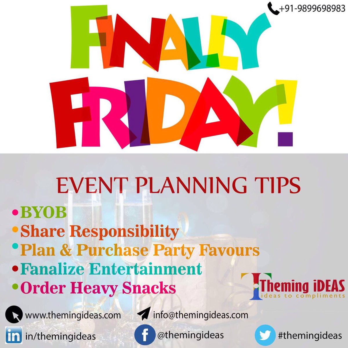 Themingideas's tweet photo. Finally Friday! #tipoftheday #fridaytip #finallyfriday #titips #themingideas #eventmanagementindelhin #partytips #partyresponsibly https://t.co/YGAmOJtdvg