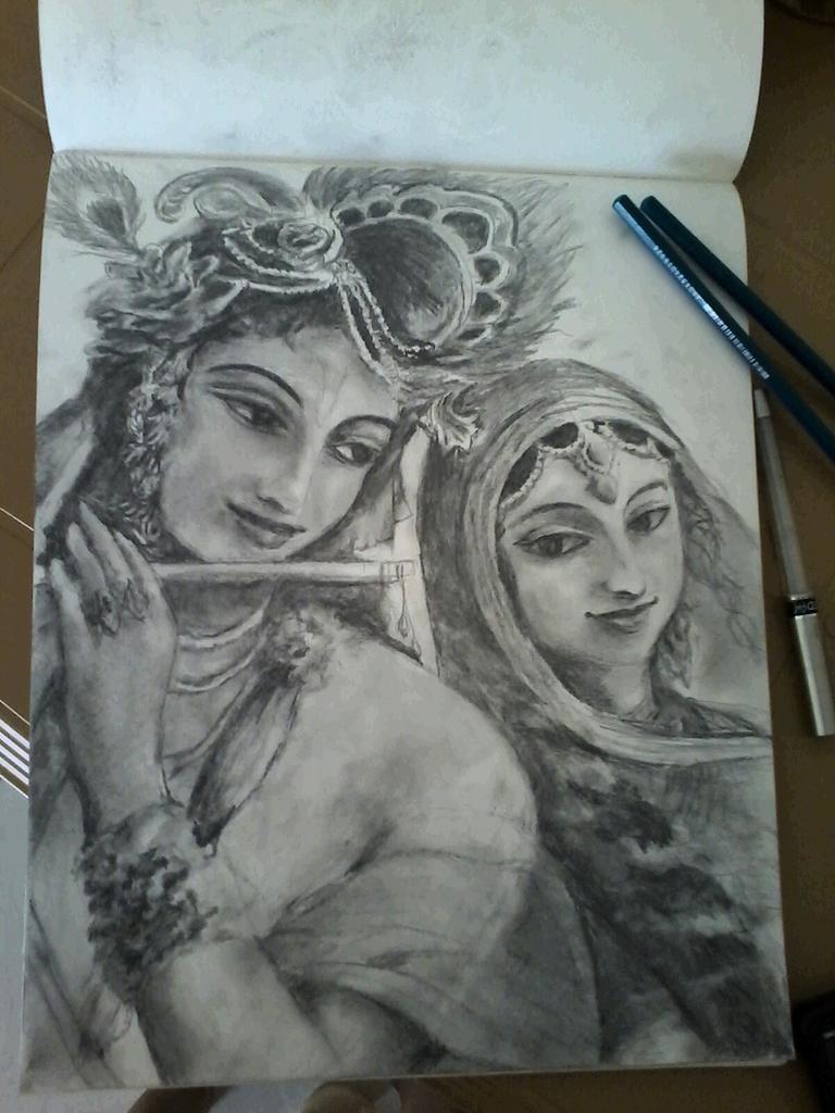 Swastika_02's tweet image. My not-so-good...messy, daring sketch of my Prabhuji.
Dared to sketch my Radhe Krishna
How is it?