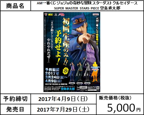 キャラカプ公式 予約情報 Am一番くじ ジョジョの奇妙な冒険 スターダスト クルセイダース Smsp 空条承太郎 予約受付中 販売価格 5 000円 税込 予約締切 17年4月9日 キャラカプ 予約情報 ジョジョ
