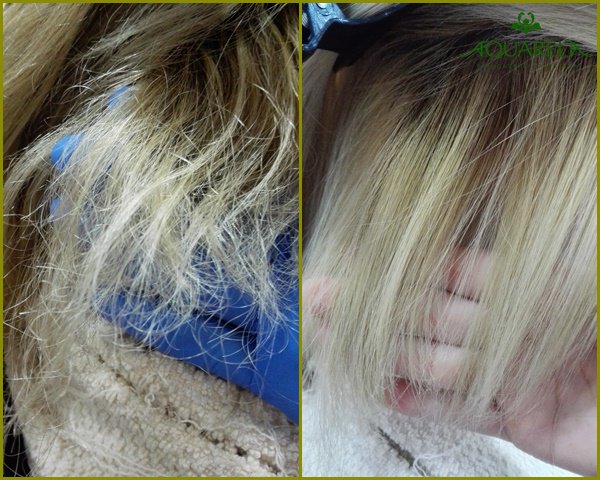 El antes y después de un pelo quemado y roto por de varias secciones de decoloración. #cuidadodelpelo