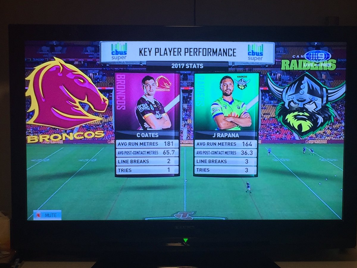 TheBiggestTiger's tweet photo. Sorted tonight: @wwos on the big screen and @FOXNRLLive on the iPad. #neverenough #greatfacials #NRLBroncosRaiders https://t.co/hzawwH4EIw