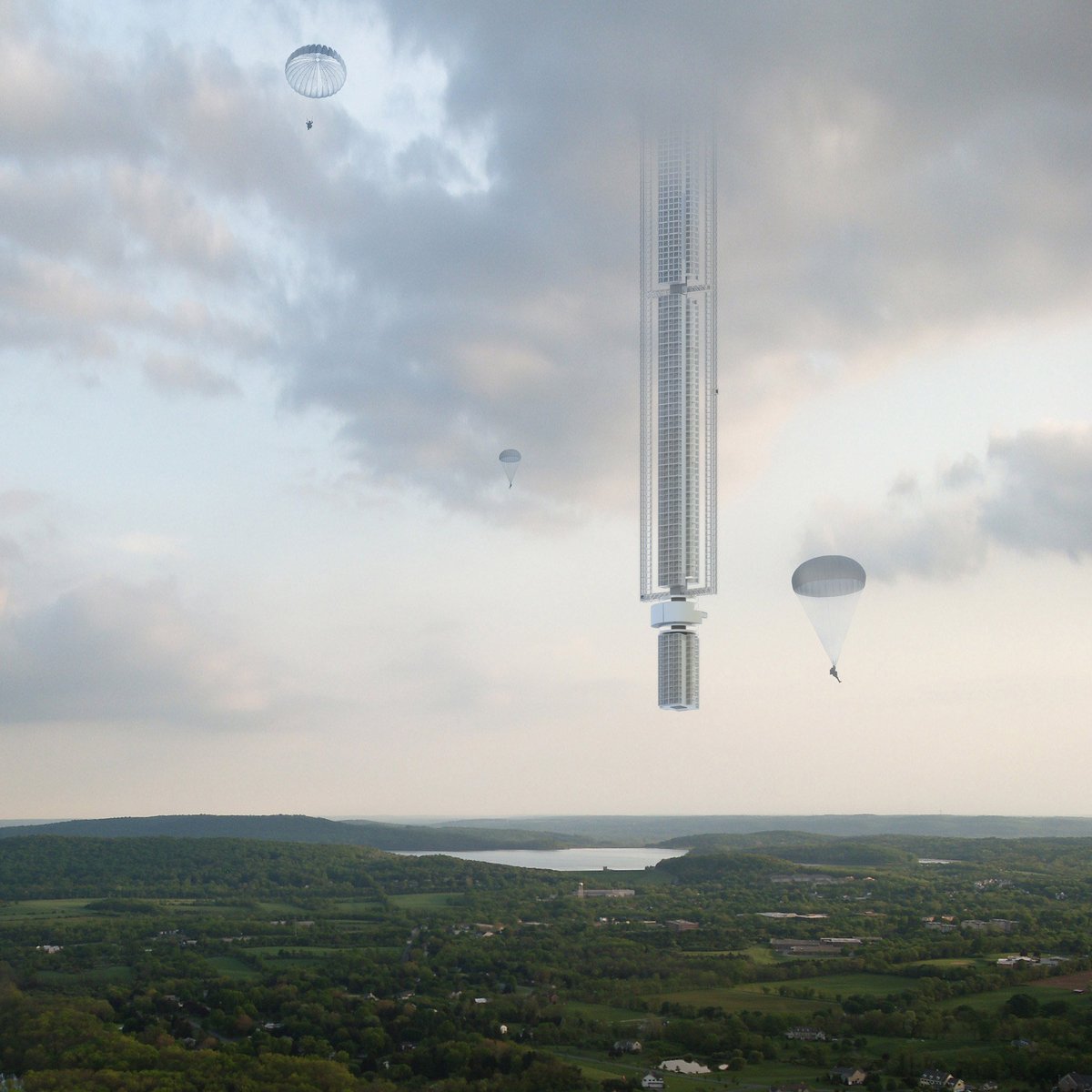 dezeen's tweet photo. Supertall skyscraper hangs from orbiting asteroid in Clouds Architecture Office concept: https://t.co/fi3hCriZTU https://t.co/ssnC9SRUlb