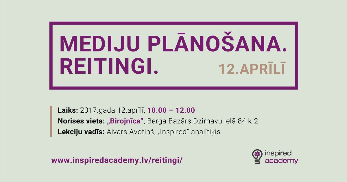 Seminārs "Mediju plānošana. Reitingi" jau aprīlī. Nenokavē pieteikšanos: inspiredacademy.lv/reitingi