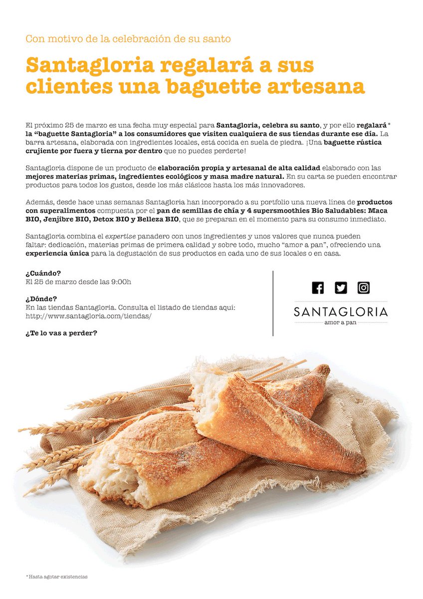 foodbox_oficial's tweet photo. Mañana Santagloria de FoodBox celebra su santo y regalará la “baquette Santagloria” Consulta el listado de tiendas: https://t.co/p1JiVWWk9g https://t.co/xRv2Z8PhgD