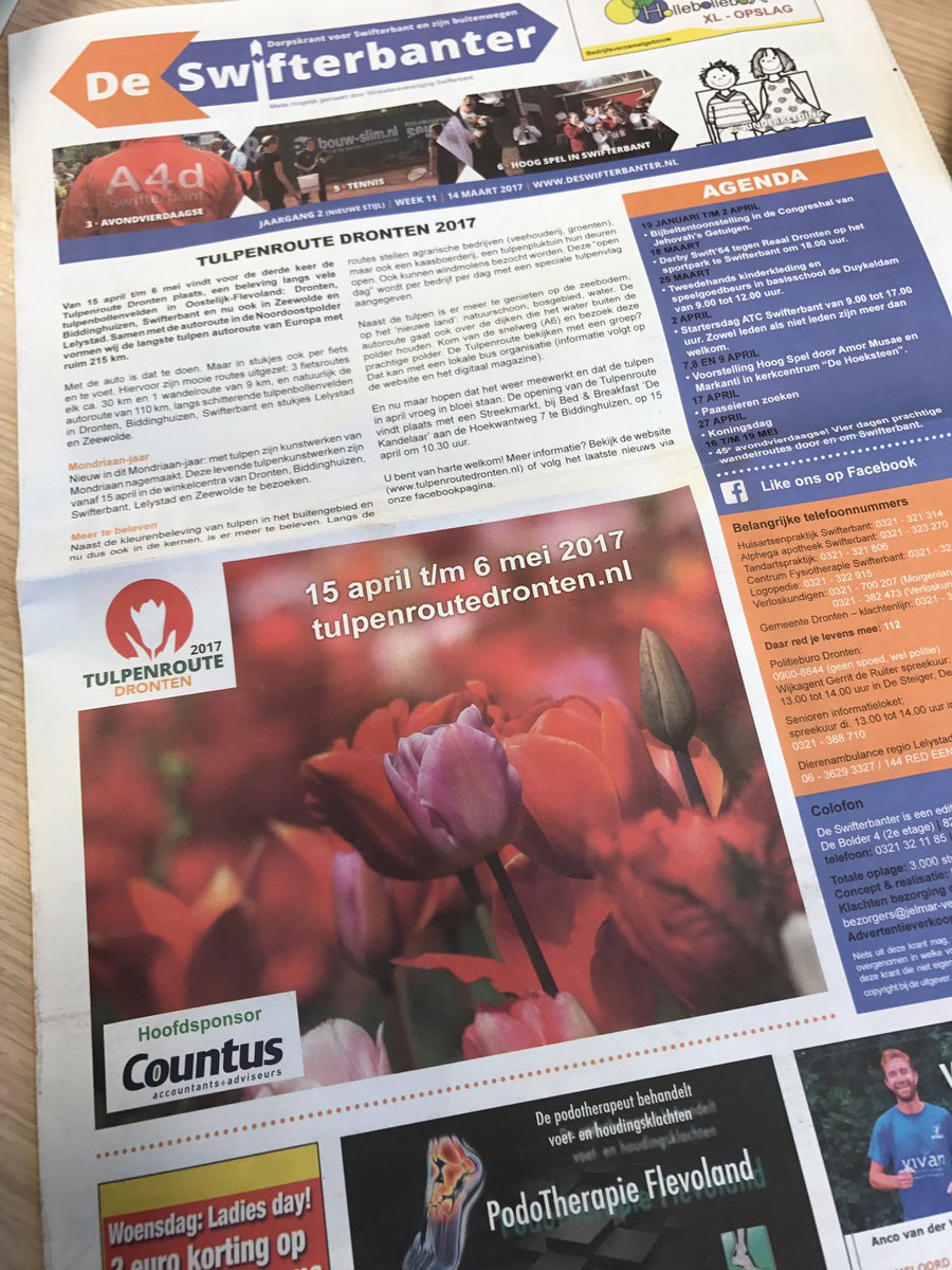 Mooi stuk in de Swifterbanter over de <a href="/Tulpenroute/">Tulpenroute Dronten</a>. @CountusAgro is trotse hoofdsponsor. Zien we u 15 april bij de opening?