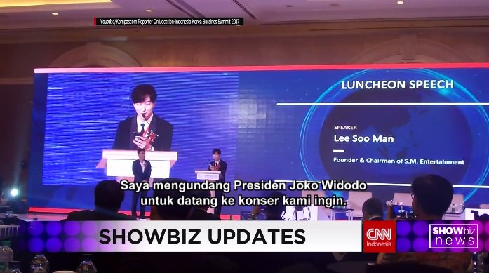 Datang ke acara 'Indonesia-Korea Business Summit', Leeteuk undang Presiden Jokowi ke konser Super Junior tahun depan di Jakarta. #Showbiz